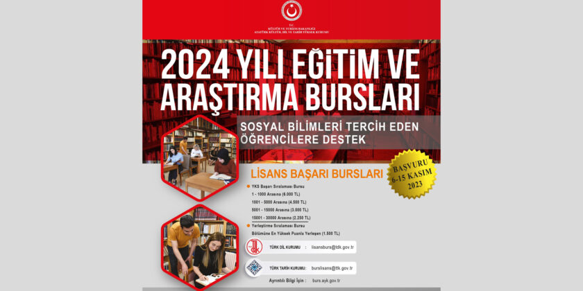 Kurumumuz tarafından 2024 yılı Ocak ayı itibarıyla verilecek olan yurt içi eğitim bursları için başvurular 6-15 Kasım 2023 tarihleri arasında alınacaktır.