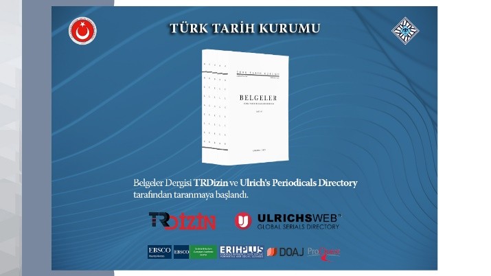 Belgeler magazine has started to be scanned in TR Index and Ulrich’s Periodicals Directory